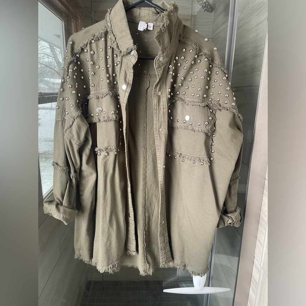 Elan Olive Green Studded Jacket